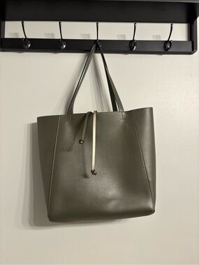 Target Olive Green Pebbled Tote with Neutral Tie
